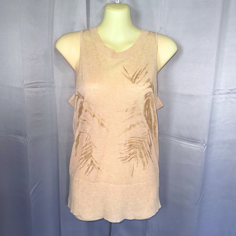 St. John Sport Palm Leaf Knit Tank Top P Tan Gold Metallic Luxury Elevated Basic